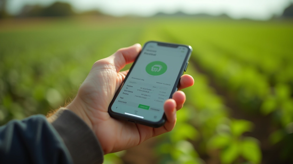 Farmeri käed hoiavad nutitelefoni, millel kuvatakse sensorite andmeid ja graafikuid