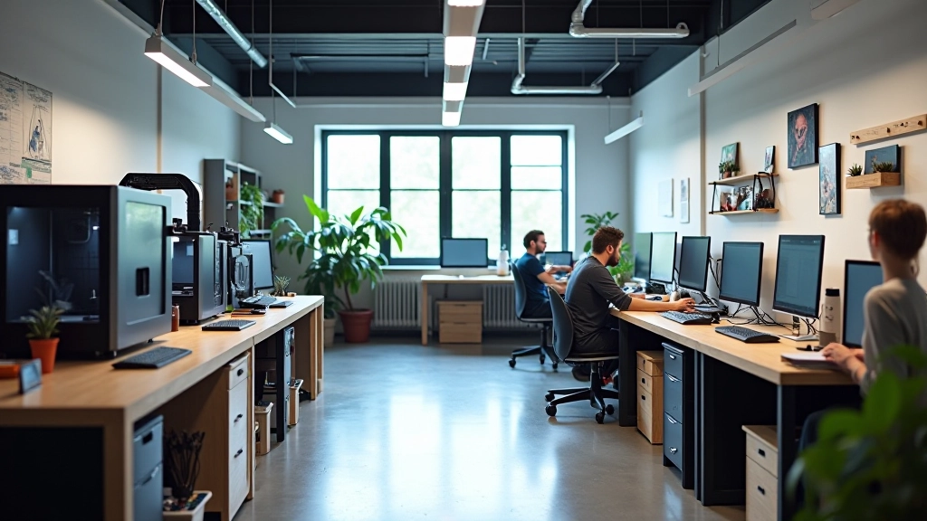 Erinevad digitaalse tööriistade seadmed digikeskuse töökojas, sealhulgas 3D-printer, CNC-masin ja arvutid